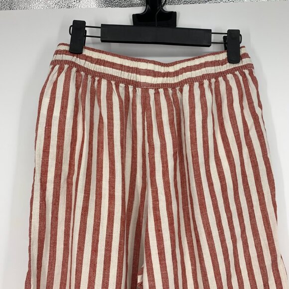 Rachel Zoe Pants 100% Linen Red Stripe Wide Leg Pull On - Picture 7 of 8